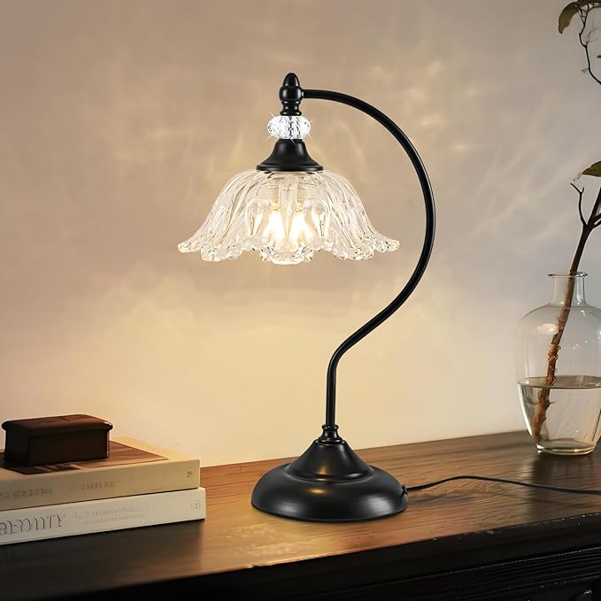 Table Lamp for Bedroom, Crystal Glass Beside Lamp, Plug in Dimmable Black Lamp - Image 9
