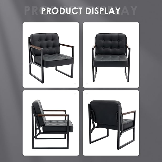 COLAMY Black Leather Accent Chair, Accent Arm Chair - Image 7
