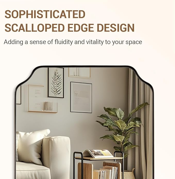 ANDY STAR Brushed Bronze Scalloped Mirror, Unique Rectangular Bathroom Mirror - Image 7