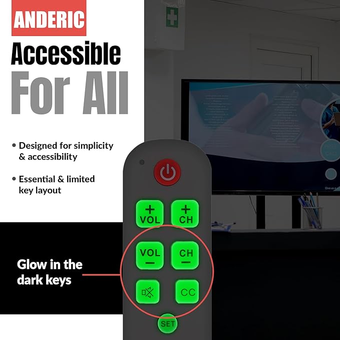 Anderic Easy Big Button Universal TV Remote Control. Easy to Use, Glow Keys - Image 5