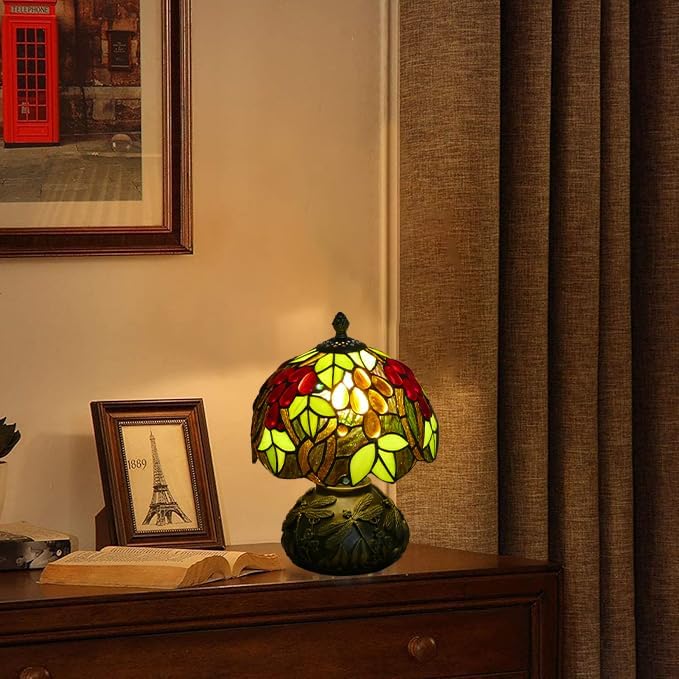 Small Tiffany Table Lamp Stained Glass Nightstand Lamps Bedside Purple Grape - Image 5