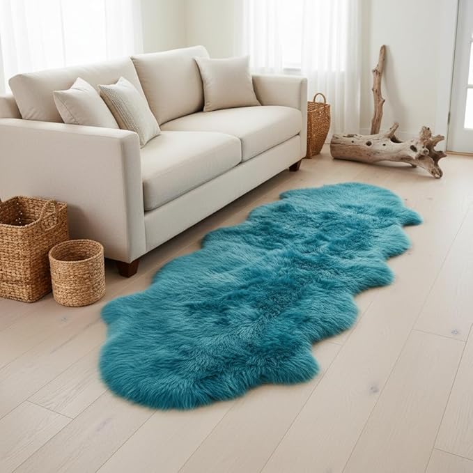 Premium Genuine Sheepskin Rug 2' x 6' Long Fur Soft & Natural Bedside Area Rug by SuperAreaRugs