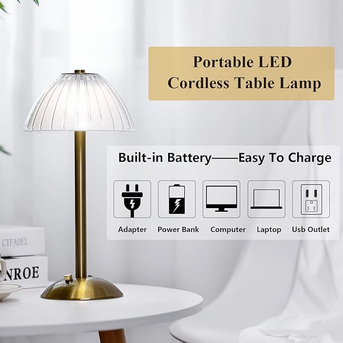 Liliful 1 Pcs Cordless Table Lamp Rechargeable Touch LED Small Gold Portable - Image 3