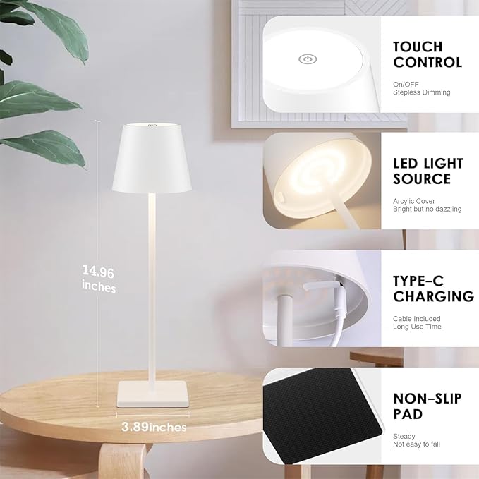 2-Pack Rechargeable Table Lamps, LED Cordless Table Lamp, 3W 5500mAh Battery - Image 3