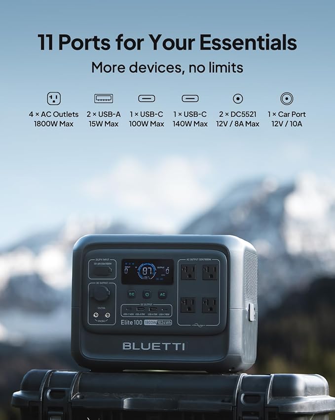 BLUETTI Elite 100 V2 Portable Power Station & Charger 1, 1024Wh LFP w/ 1800W AC - Image 4