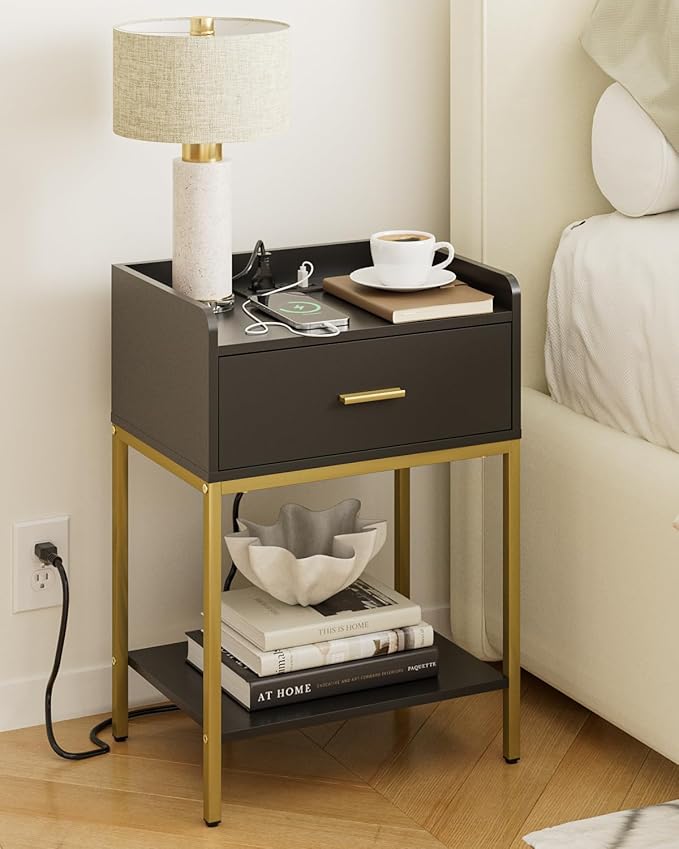 Masupu Nightstand with Charging Station, 3-Tier Modern Bedside Night Stand with - Image 3