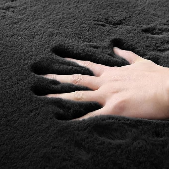 Black Shag Washable Fluffy Fur Area Rugs - Image 5