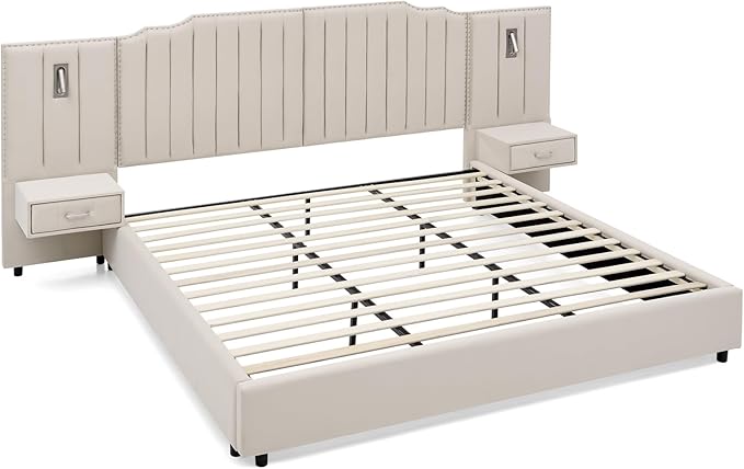 King Size Bed Frame with Storage, Luxury King Platform Bed Frame with Headboard - Image 7