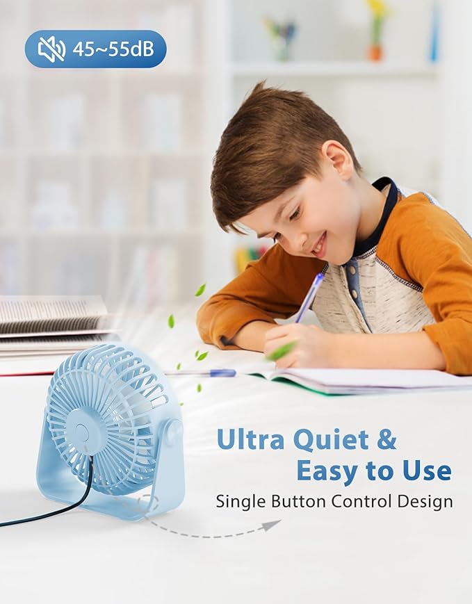 TriPole USB Desk Fan Portable Mini Fan Powerful 3 Speeds Wind Personal Desktop - Image 2