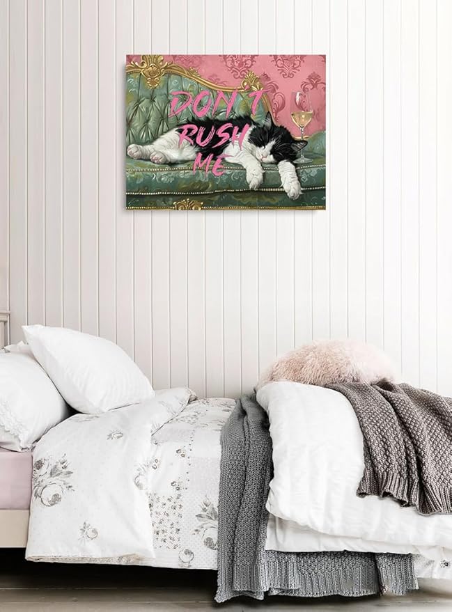 Pveror Funny Cat Wall Art Canvas Dont Rush Me Sleeping Black White Cat Painting - Image 8