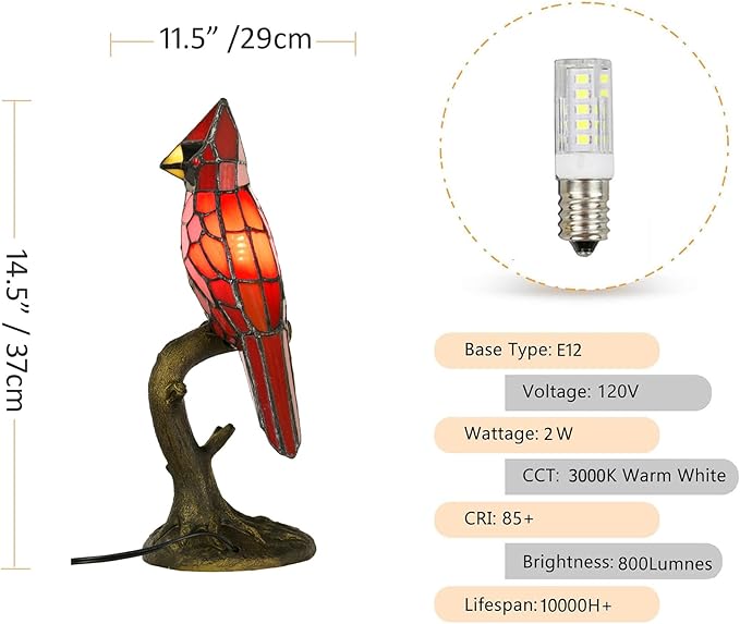 Cardinal Tiffany Style Accent Table Lamp in Height 14.5" Overall, Handmade - Image 4