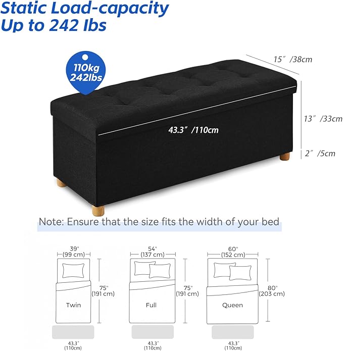 BRIAN & DANY 43 Inches Folding Storage Ottoman Bench, Ottoman - Image 2