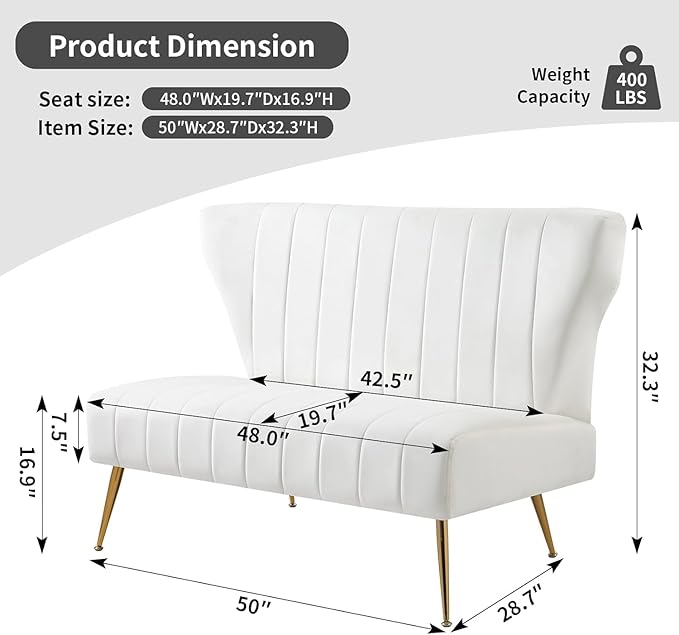 50’’ Armless Loveseat Sofa, Comfy Upholstered Velet Small Couch Sofa - Image 3