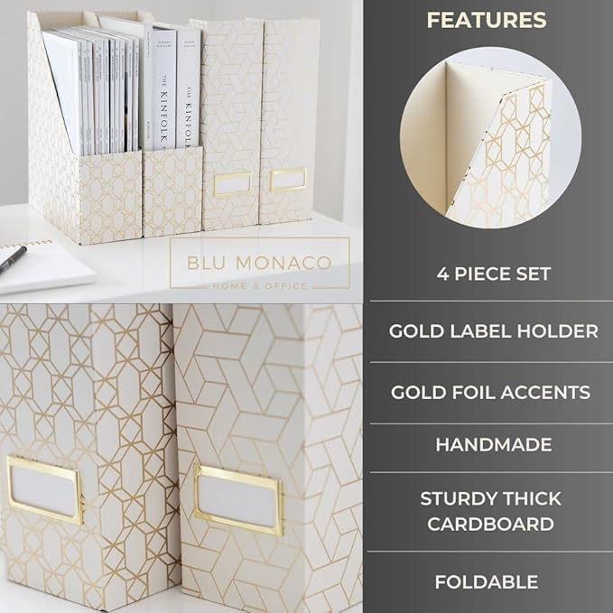 BLU MONACO | Cardboard Magazine File Holder Set of 4 | Vertical Magazine File - Image 5