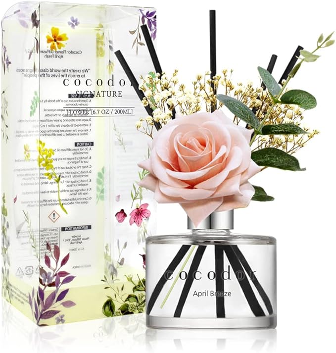 COCODOR Rose Flower Reed Diffuser/April Breeze/6.7oz/1 Pack/Reed Diffuser by Cocodor