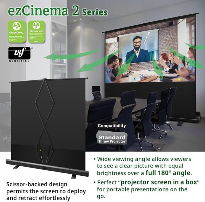 Elite Screens ezCinema 2, 110-inch 16:10 Portable Manual Floor Pull Up Scissor - Image 2