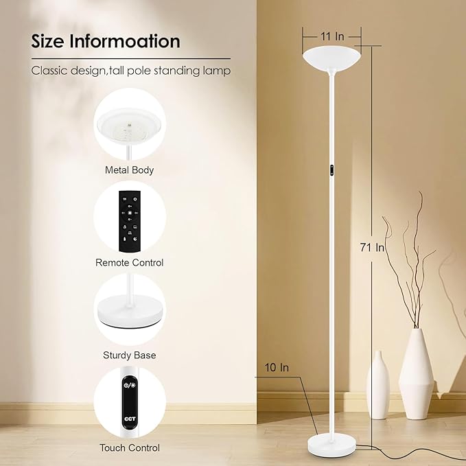 Stepless Dimmable Floor Lamp, 30W 3000LM Super Bright LED Torchiere Floor Lamps - Image 6
