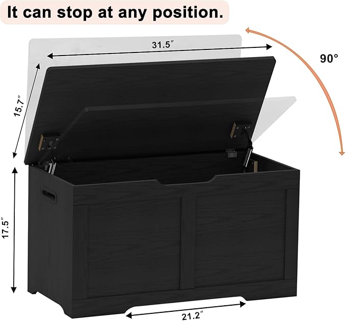 Timberer 31.5" Storage Chest, Wooden Storage Bench, Lift Top Toy Chest - Image 3