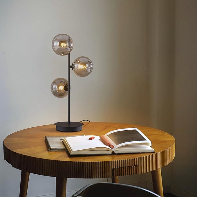 Mid Century Modern Table Lamp Smoky Grey Glass Globe Desk Lamp Industrial - Image 8