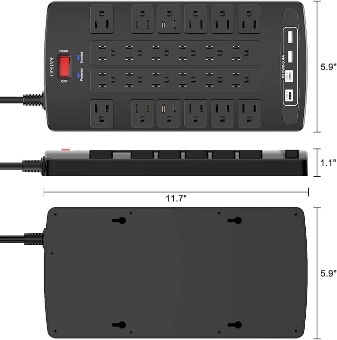 QINLIANF Surge Protector Power Strip - 6Ft Flat Plug Heavy Duty Extension Cord - Image 7