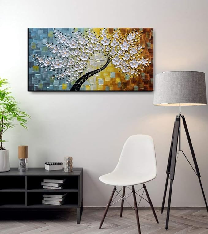 YaSheng Art-Handmade White Flower Contemporary Art Oil Painting On Canvas 3D - Image 3