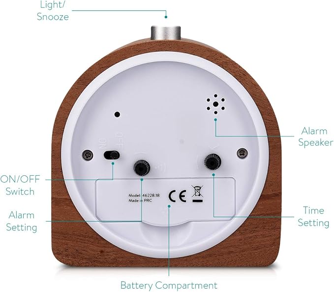 Navaris Wood Analog Alarm Clock - Image 3
