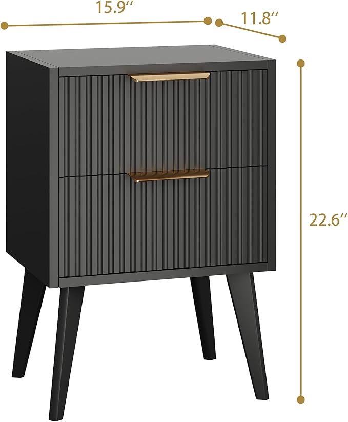 YAUKOMEL Black Night Stand, Modern Bedside Table, Small Nightstand - Image 3
