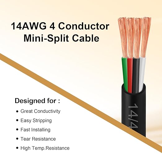 MOOKEERF 14/4 AWG Mini-Split Cable - 30FT 14 AWG 4 Conductor Control Cable 300V - Image 4