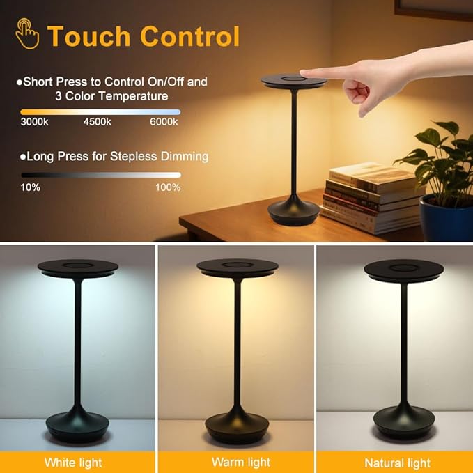 EJQ Rechargeable Cordless Table Lamp, 6000mAh Battery Operated LED Table Lights - Image 8