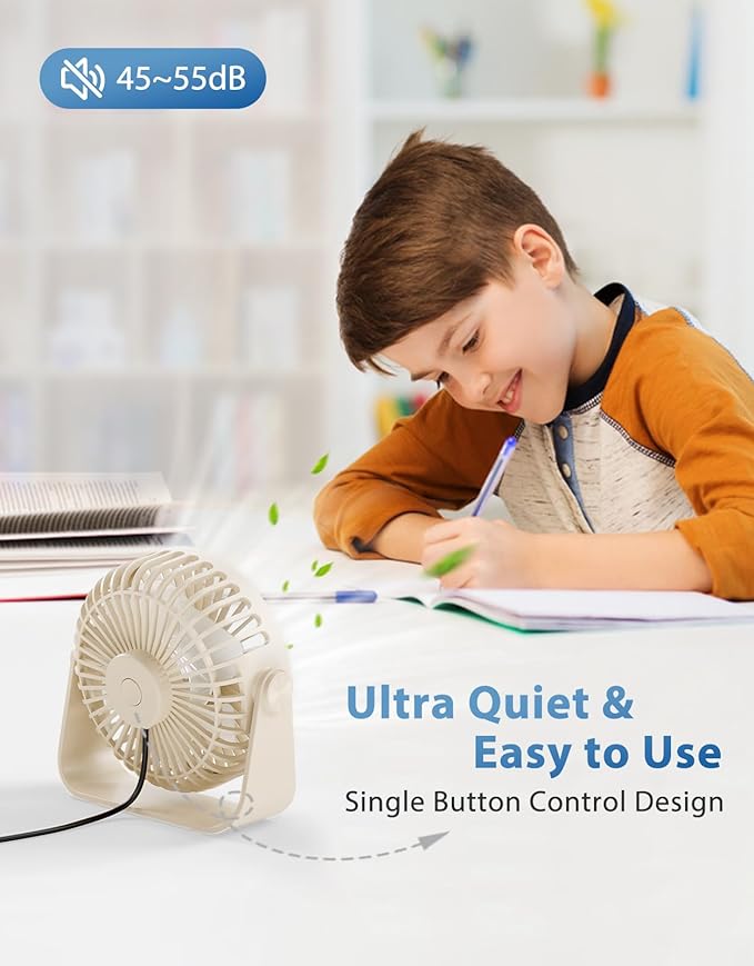 TriPole USB Desk Fan Portable Mini Fan Powerful 3 Speeds Wind Personal Desktop - Image 2