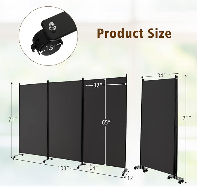 GOFLAME 3 Panel Folding Room Divider, 6FT Rolling Privacy Screen - Image 7