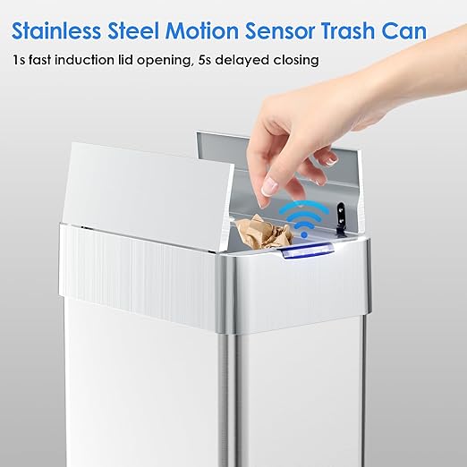 TLSUNNY 18.5 Gallon Automatic Trash Can, Stainless Steel Motion Sensor Garbage - Image 4