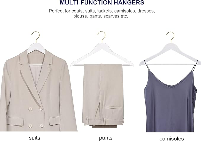 Amber Home 20 Pack Solid Wood Suit Coat Hangers, Smooth White Finish Wooden - Image 5