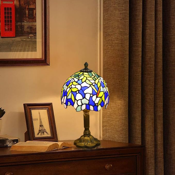 Tiffany Table Lamp Mini Nightstand Lamps Stained Glass Bedside Lamp Wisteria - Image 9
