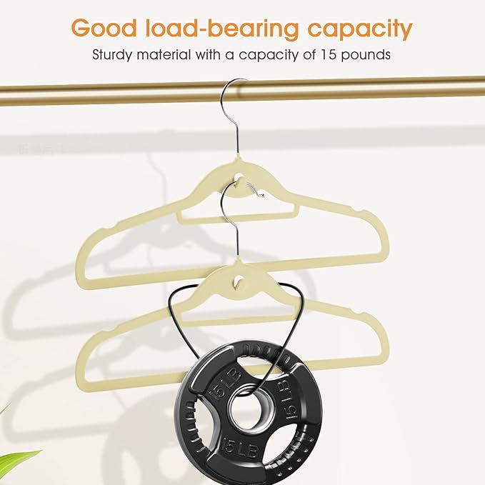 Velvet Clothing Hangers Slim Stackable Non-Slip Beige Suit Hanger Space Saving - Image 6
