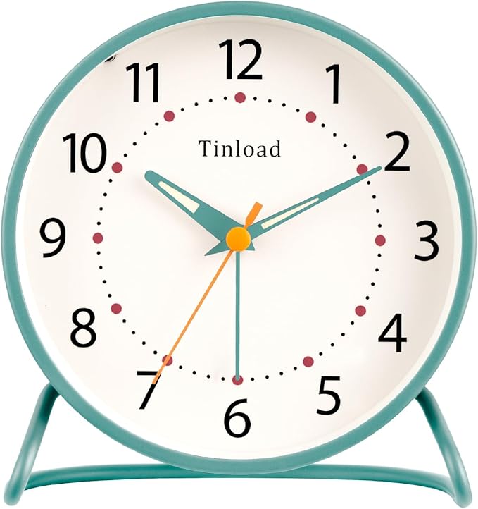 4.5" Antique Retro Analog Alarm Clock, Small Silent Desk Clock by Tinload
