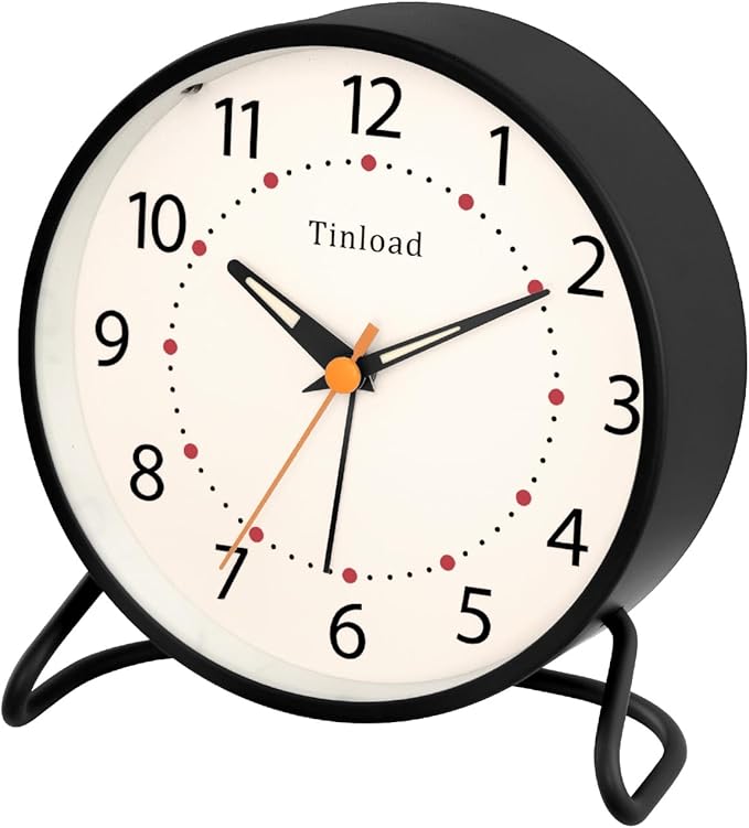 4.5" Antique Retro Analog Alarm Clock, Small Silent Desk Clock - Image 2