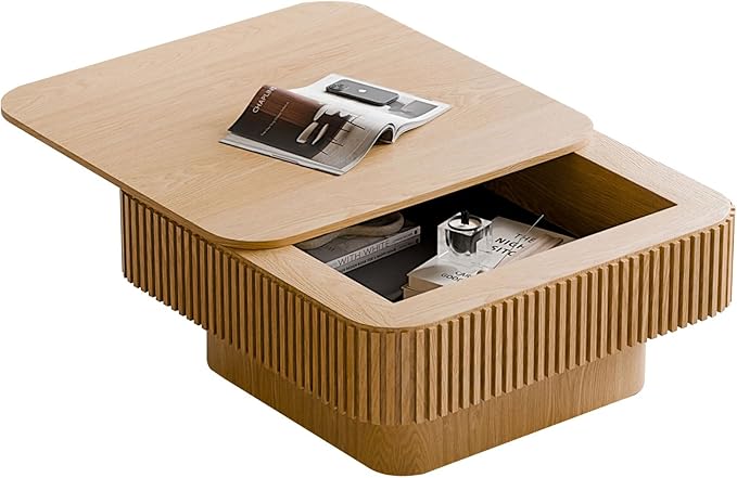 LKTART Coffee Table for Living Room, Accent Fluted Square Coffee Table by LKTART