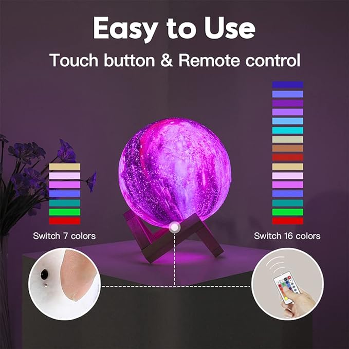 BRIGHTWORLD Moon Lamp Galaxy Lamp 5.9 inch 16 Colors LED 3D Moon Light - Image 3