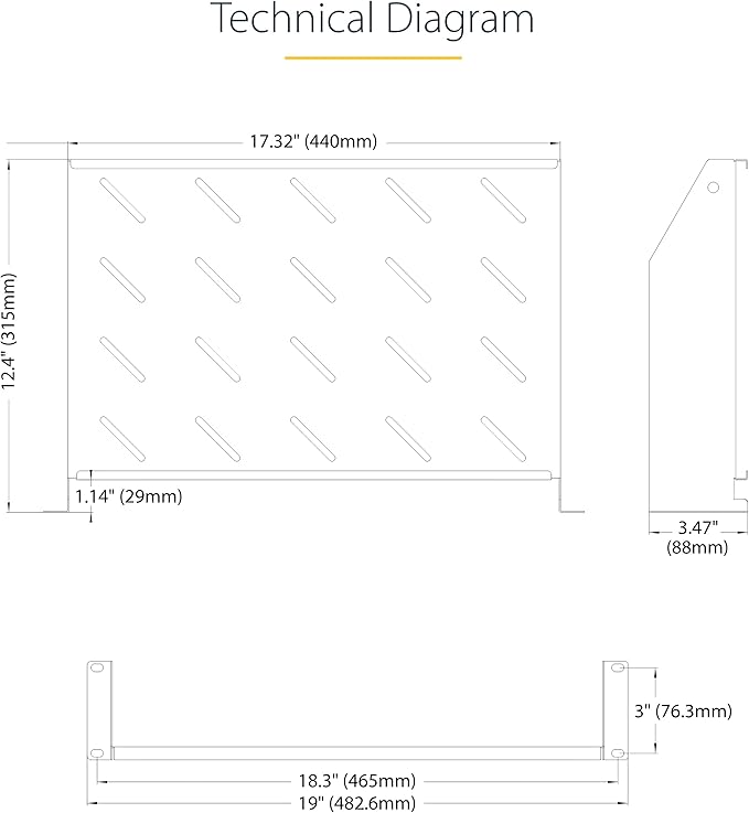 StarTech.com 2U Rack Shelf, Vented Cantilever Tray - Image 8