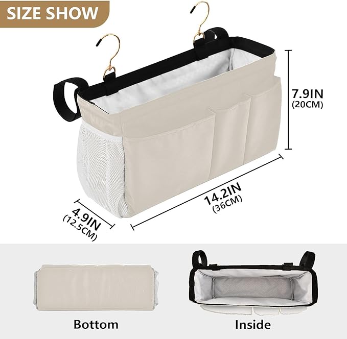 KOPIRIT Beige Bedside Caddy Storage Bag Bedside Organizer - Image 4