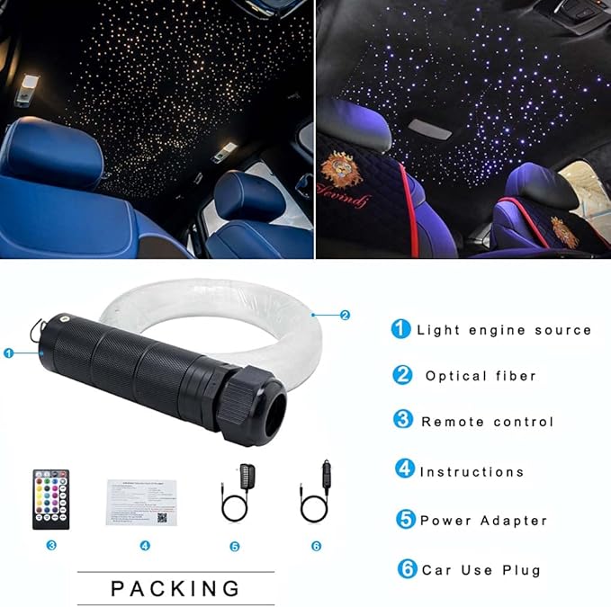 AZIMOM 6W Bluetooth/APP Control RGBW Fiber Optic Lights Star Ceiling Kit Sensor - Image 7