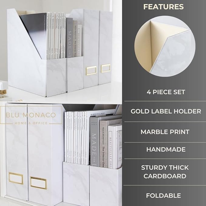 BLU MONACO Set of 4 Magazine Holders | White Marble Design - Image 4