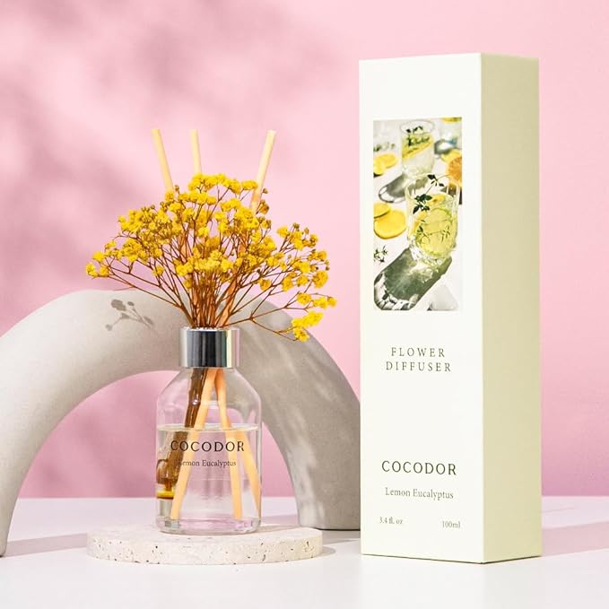 COCODOR Flower Reed Diffuser Set / 3.4oz / Lemon Eucalyptus/Scent Diffuser - Image 6
