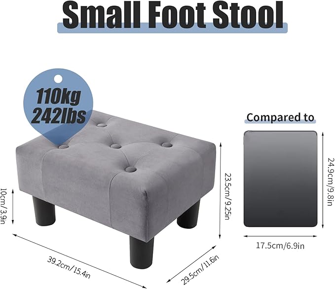 BRIAN & DANY Small Foot Stool, Velvet Foot Stools - Image 3