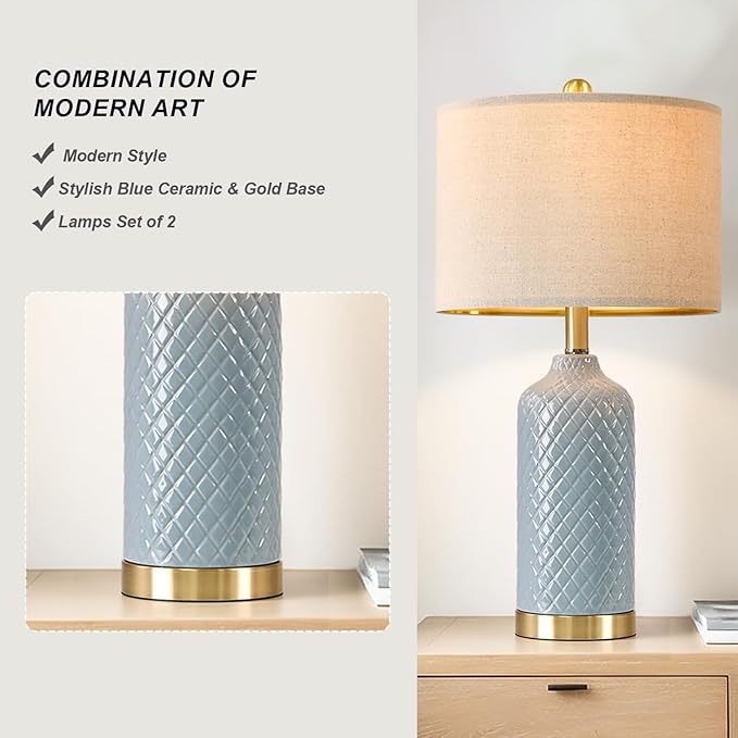 24.25" Modern Ceramic Blue Lamps - Image 3