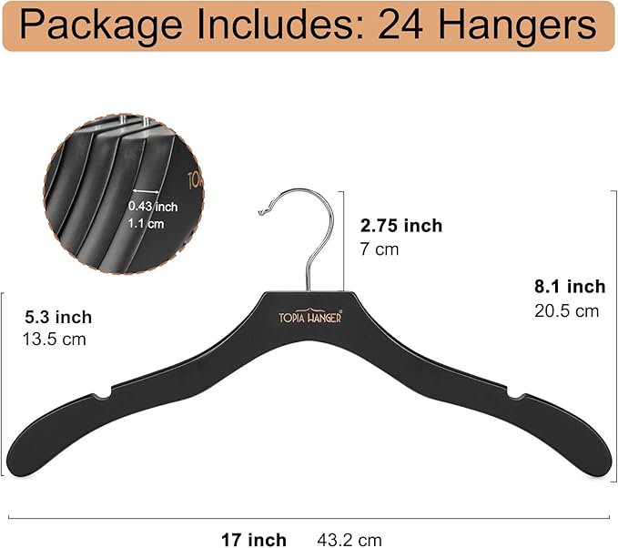 TOPIA HANGER Wooden Coat Hangers 24 Pack, Premium Wood Suit Sweater No Shoulder - Image 3