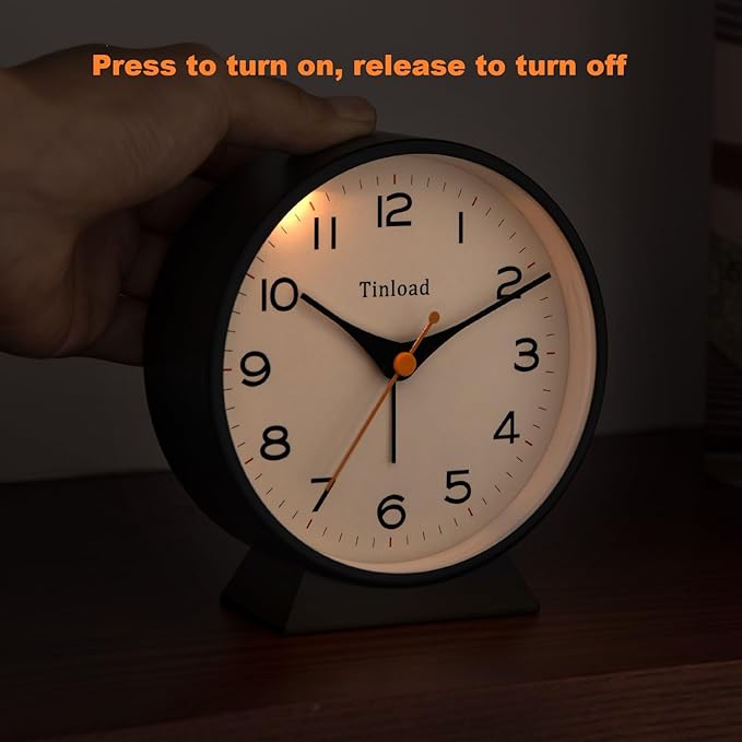 4.5" Battery Operated Retro Analog Alarm Clock, Small Silent Bedside Desk Clock - Image 5