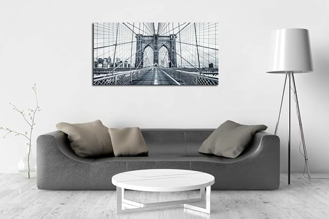 DZL Art Q70775 Black and White New York City Brooklyn Bridge Wall Art Painting - Image 2