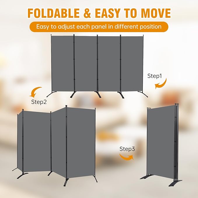 4 Panel Folding Privacy Screens, 6 FT Tall Wall Divider - Image 6